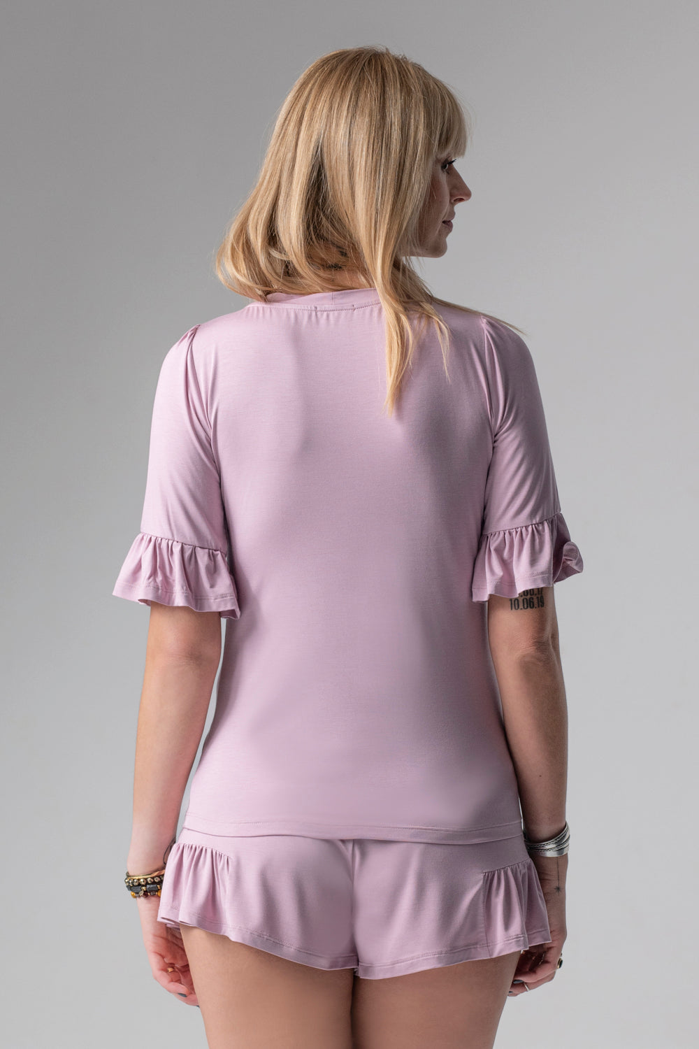 Jackie krótka piżama loungewear z falbankami – lila_2