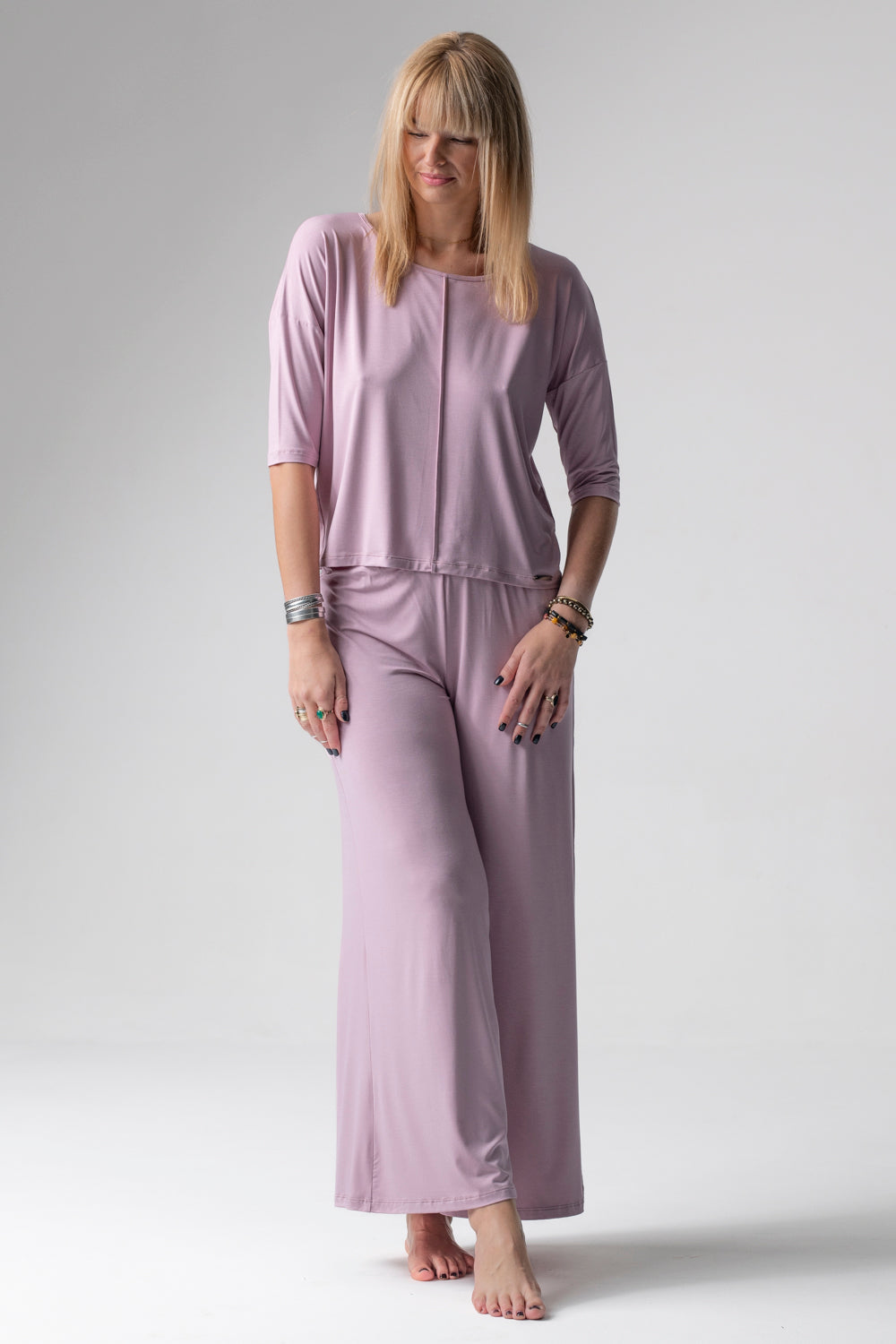 Jackie piżama loungewear z szerokimi spodniami – lila