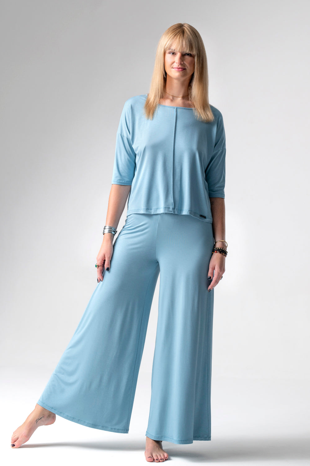 Jackie piżama loungewear z szerokimi spodniami – woda