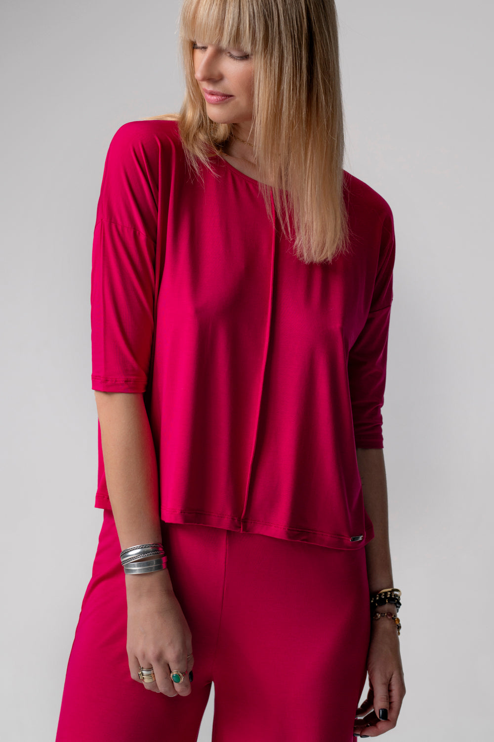 Jackie piżama loungewear z szerokimi spodniami – rubinowa_5