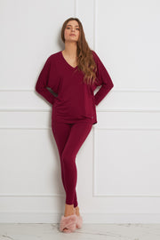 Loungewear wiskozowy komplet z legginsami - żurawina