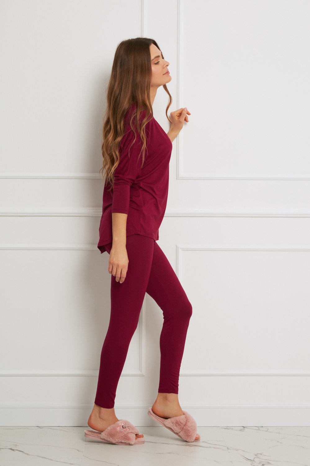 Loungewear wiskozowy komplet z legginsami - żurawina_4