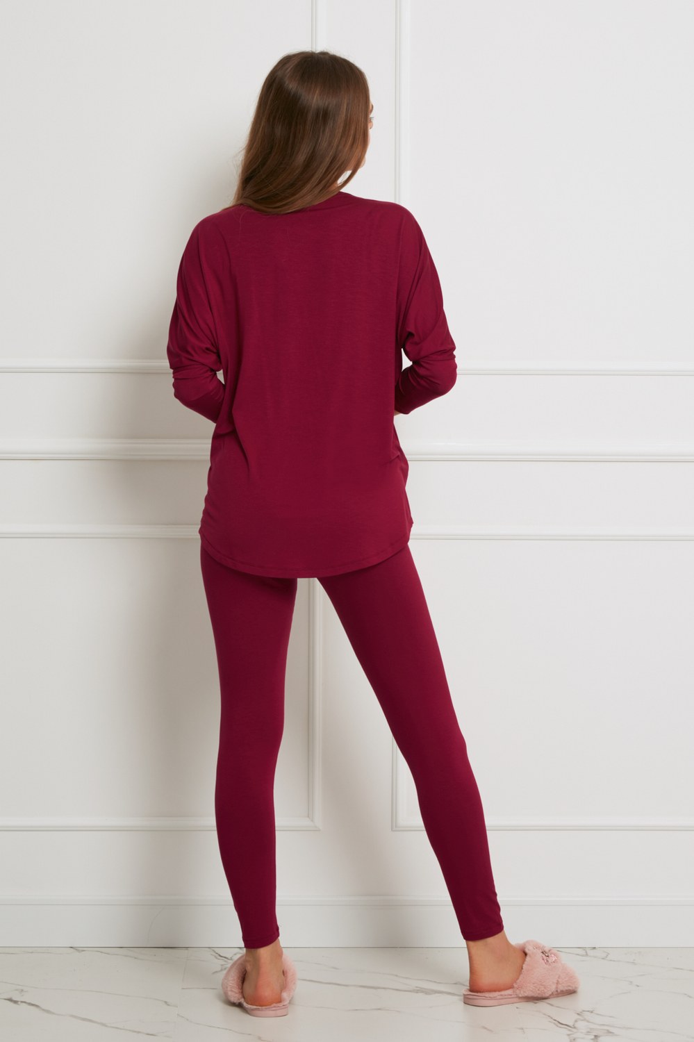 Loungewear wiskozowy komplet z legginsami - żurawina_3