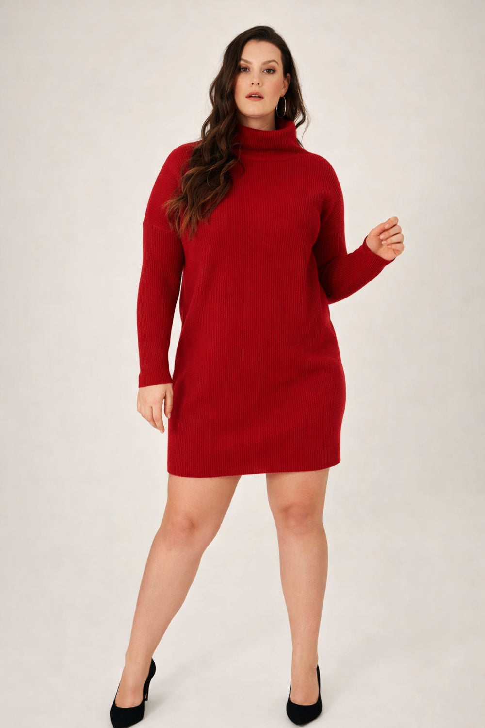 Krótka sukienka z prążkowanej dzianiny – czerwona_6