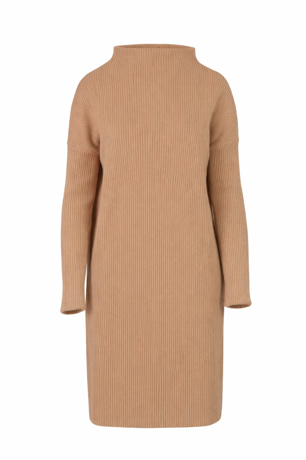Krótka sukienka z prążkowanej dzianiny – kamel_2