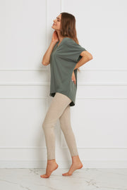 Loungewear legginsy z Tencelu - beżowy melanż