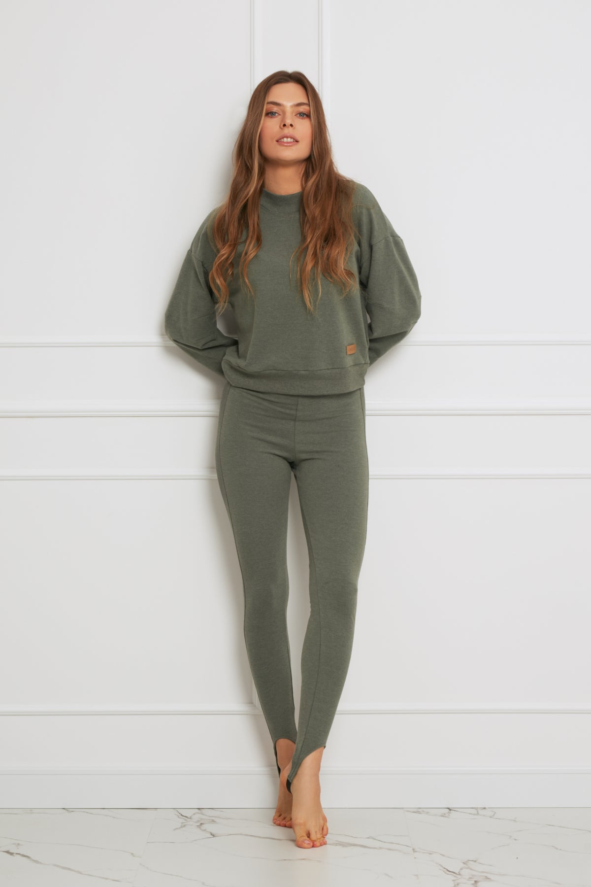 Loungewear leggings with heels – green melange
