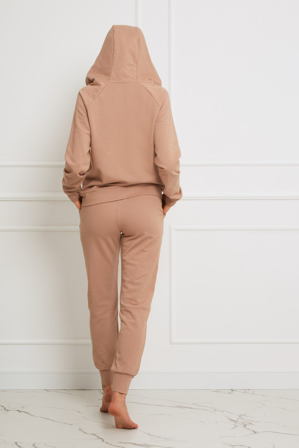 Loungewear bawełniana bluza z kapturem na suwak - kamel_2