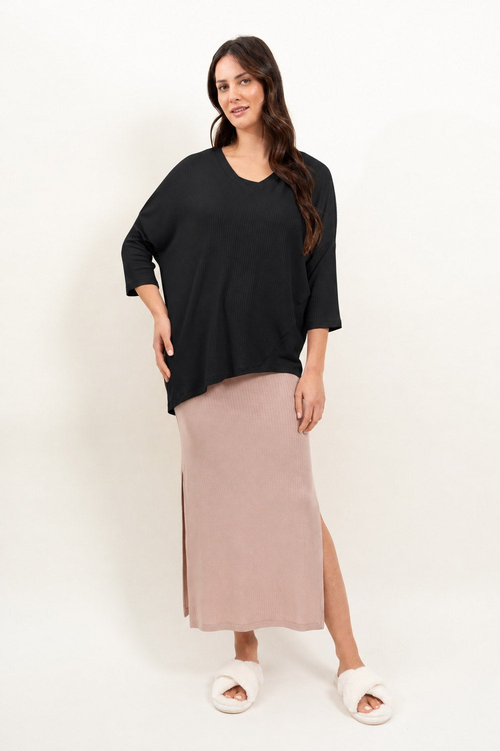 Loungewear bluzka oversize z asymetrycznymi cięciami - czarna_3