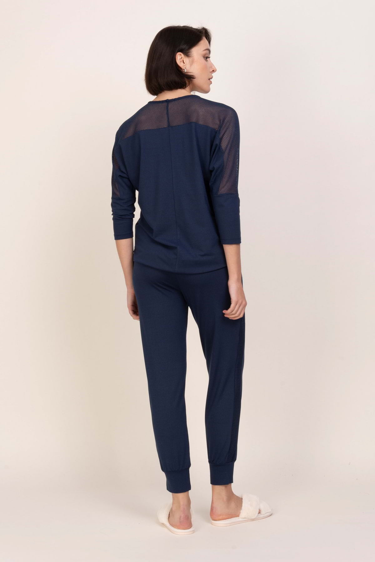 Loungewear viscose mesh blouse – dark denim