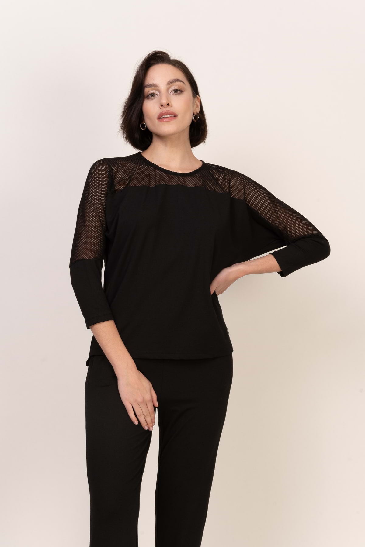 Loungewear Viscose Mesh Blouse – Black