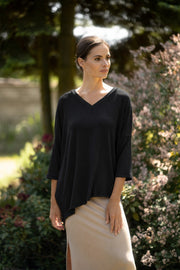 Loungewear bluzka oversize z asymetrycznymi cięciami - czarna