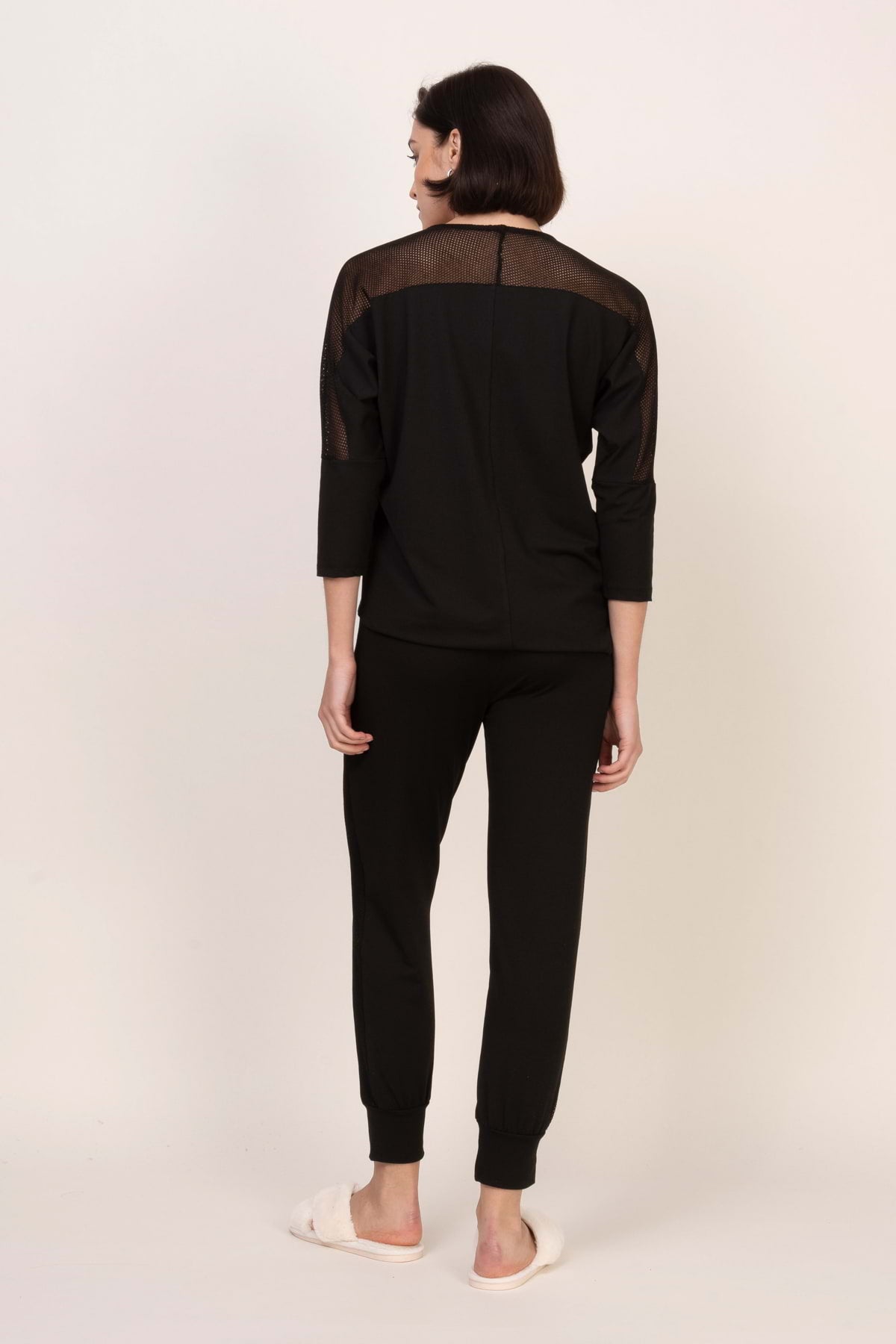 Loungewear Viscose Mesh Blouse – Black