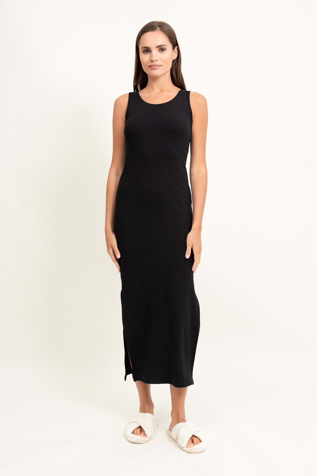 Loungewear Sleeveless Viscose Maxi Dress – Black