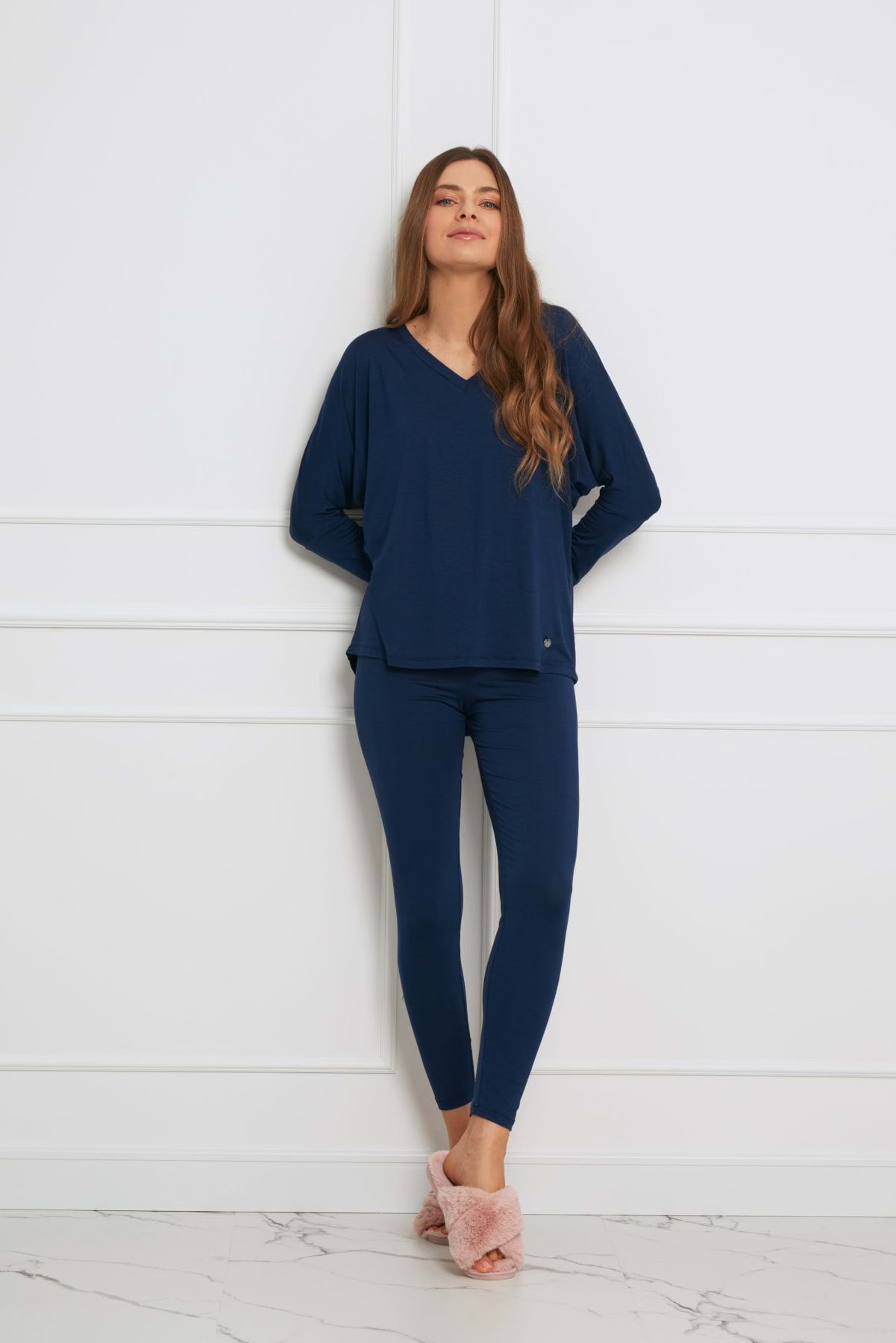 Loungewear viscose leggings set – navy blue