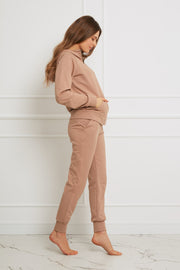 Loungewear bawełniane spodnie dresowe z mankietami - kamel