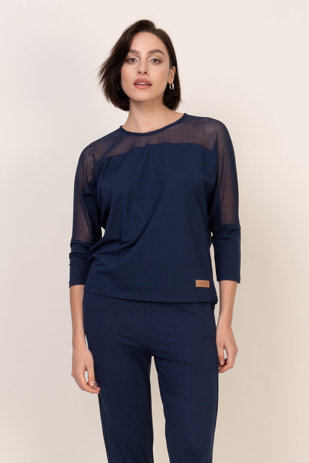 Loungewear viscose mesh blouse – dark denim
