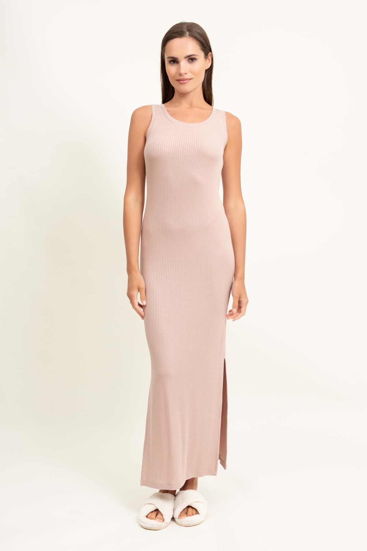 Loungewear viscose sleeveless maxi dress – powder pink
