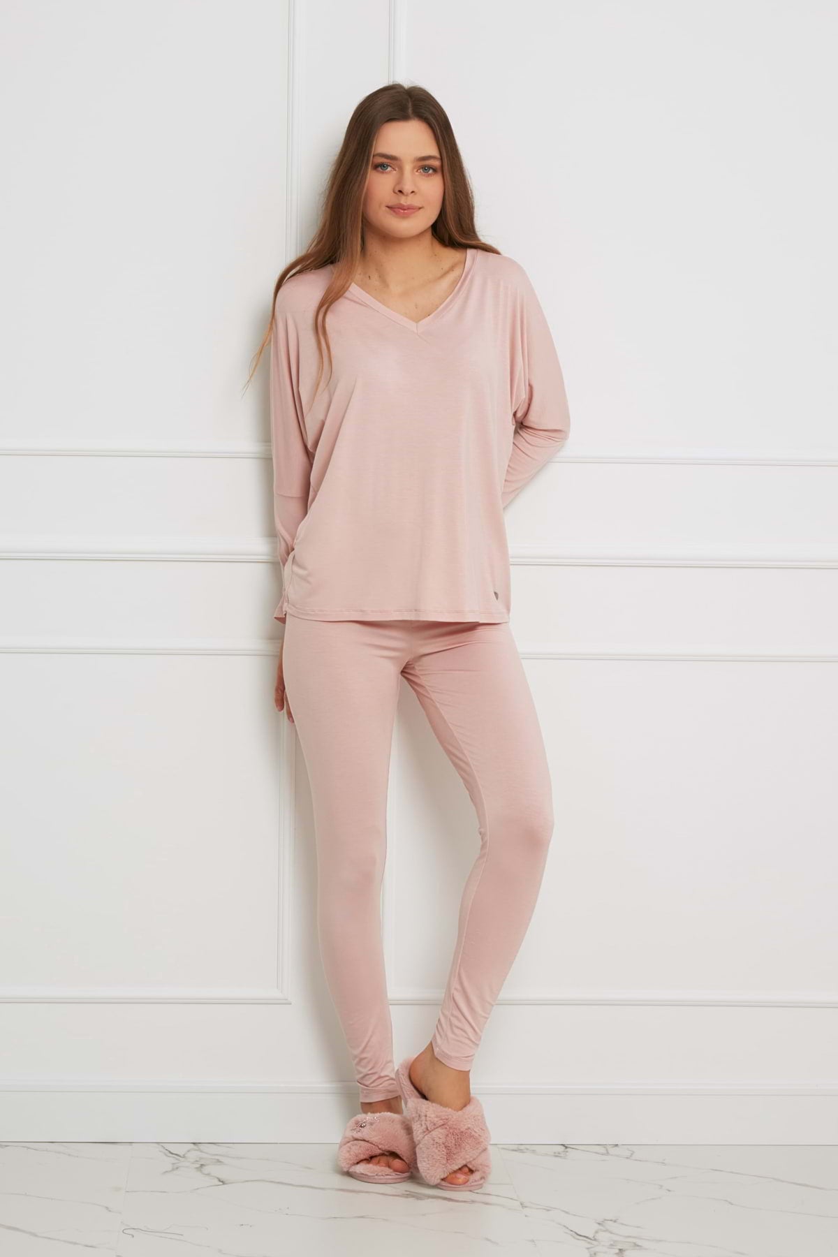 Loungewear viscose leggings set – dirty pink