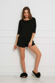Loungewear viscose shorts set – black