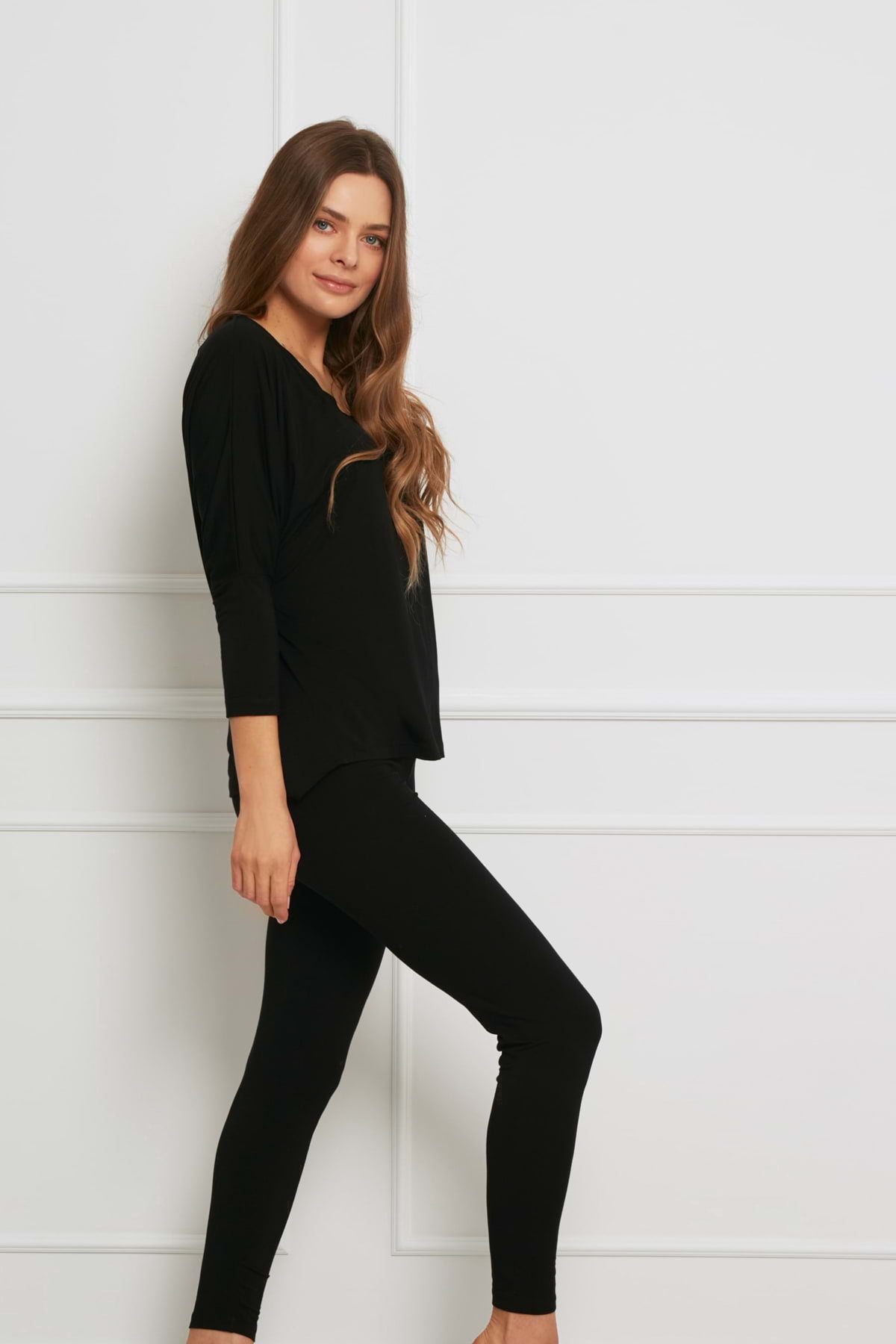 Loungewear viscose leggings set – black