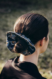 Lullaby silk scrunchie with decorative edge – navy paisley