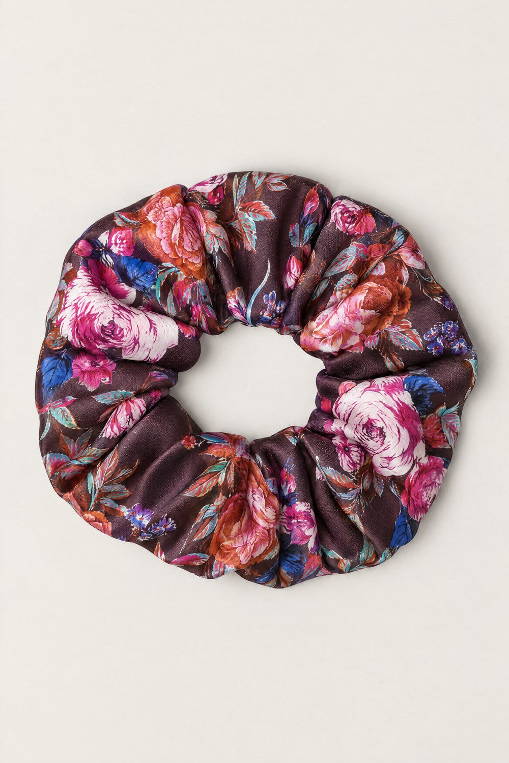 Lullaby jedwabna gumka scrunchie - bordowy print kwiatowy