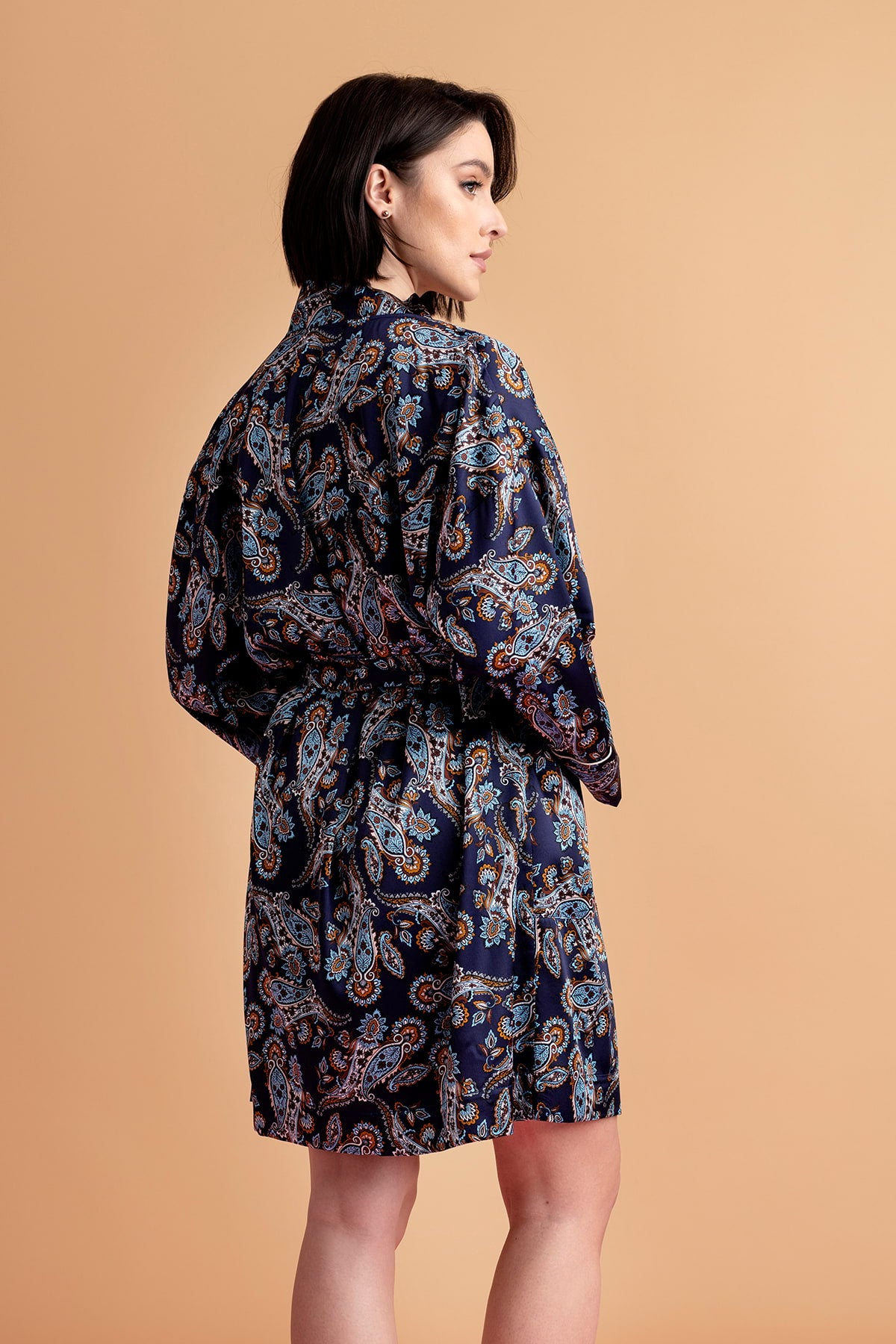 Lullaby jedwabny komplet koszulka na ramiączkach i peniuar Oh!Zuza – granat paisley_10