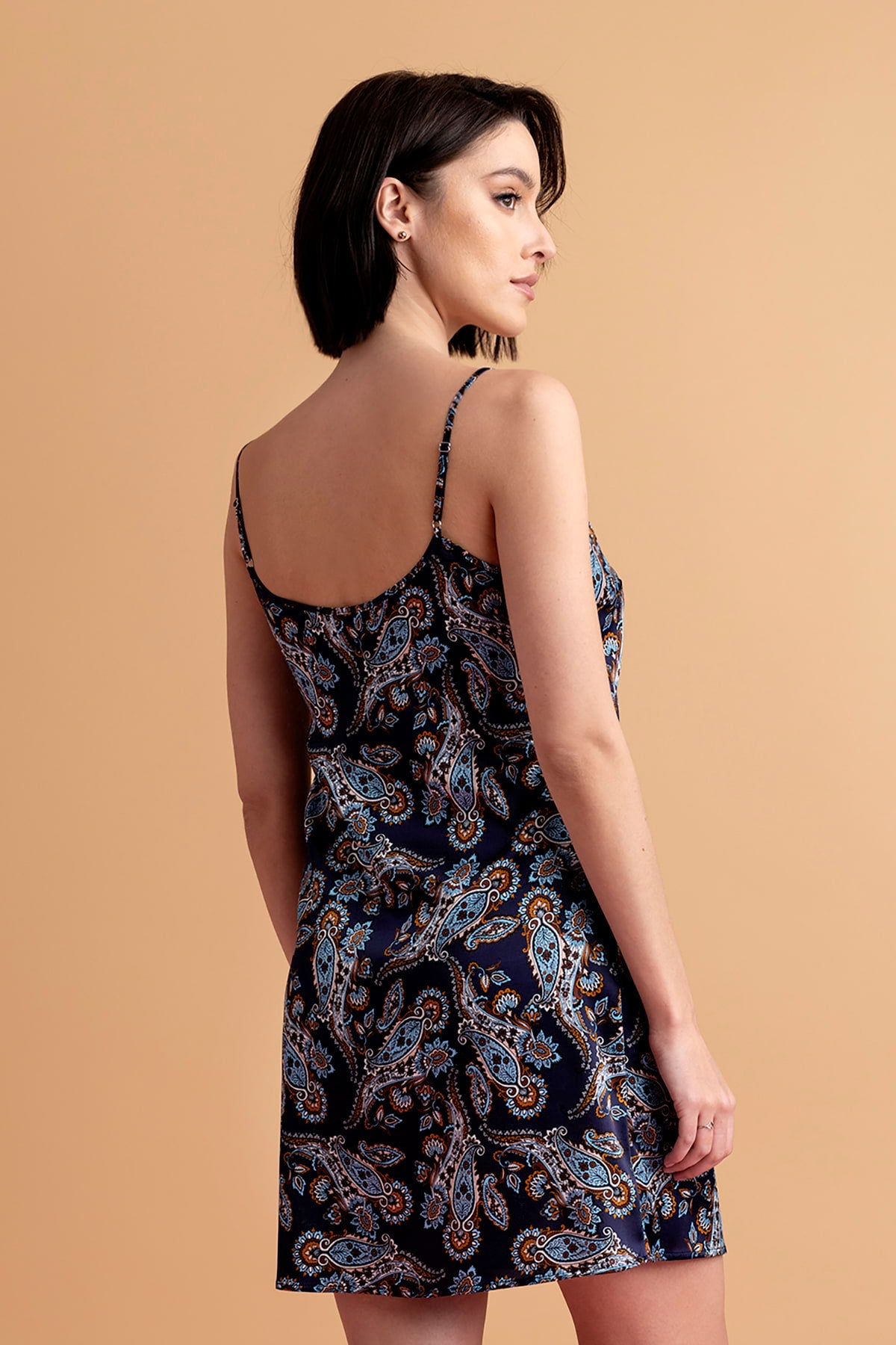 Lullaby jedwabny komplet koszulka na ramiączkach i peniuar Oh!Zuza – granat paisley_8