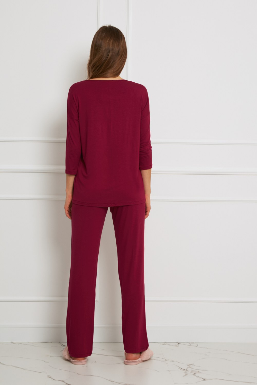 Loungewear luźny komplet z długimi spodniami - żurawina_3