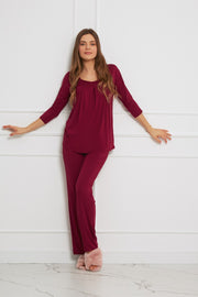 Loungewear luźny komplet z długimi spodniami - żurawina