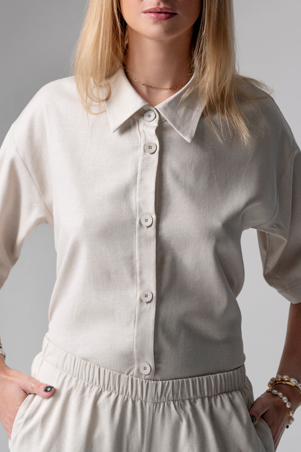Meryl lniany komplet loungewear z długimi spodniami - beż_3