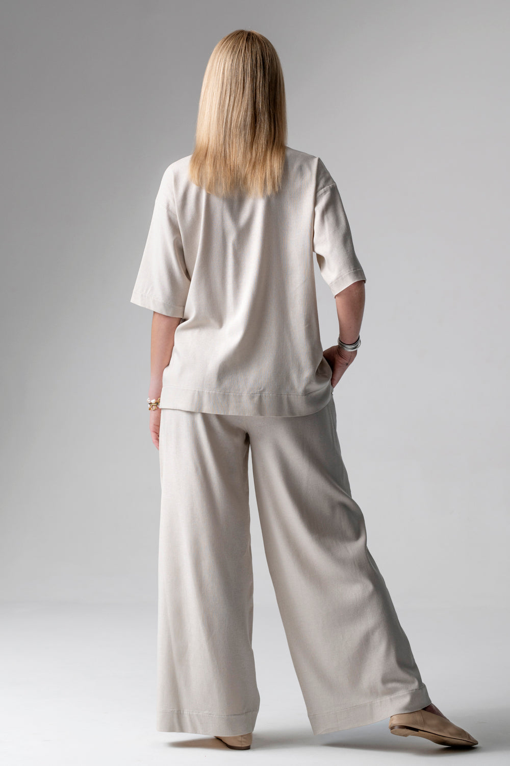 Meryl lniany komplet loungewear z długimi spodniami - beż_2