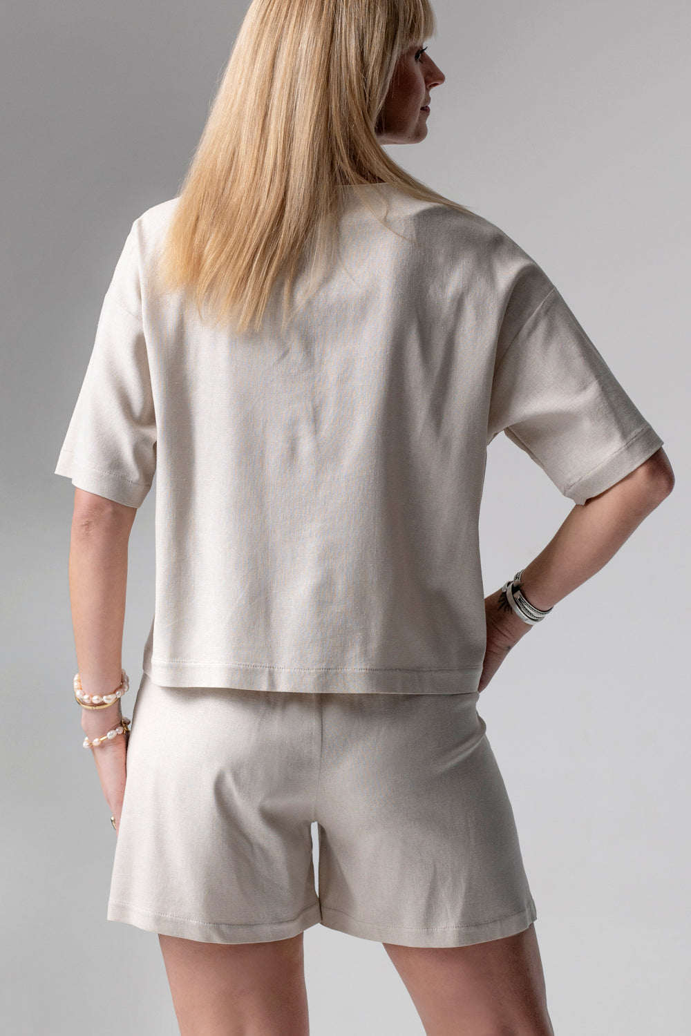 Meryl Lniany krótki komplet loungewear - beż_2
