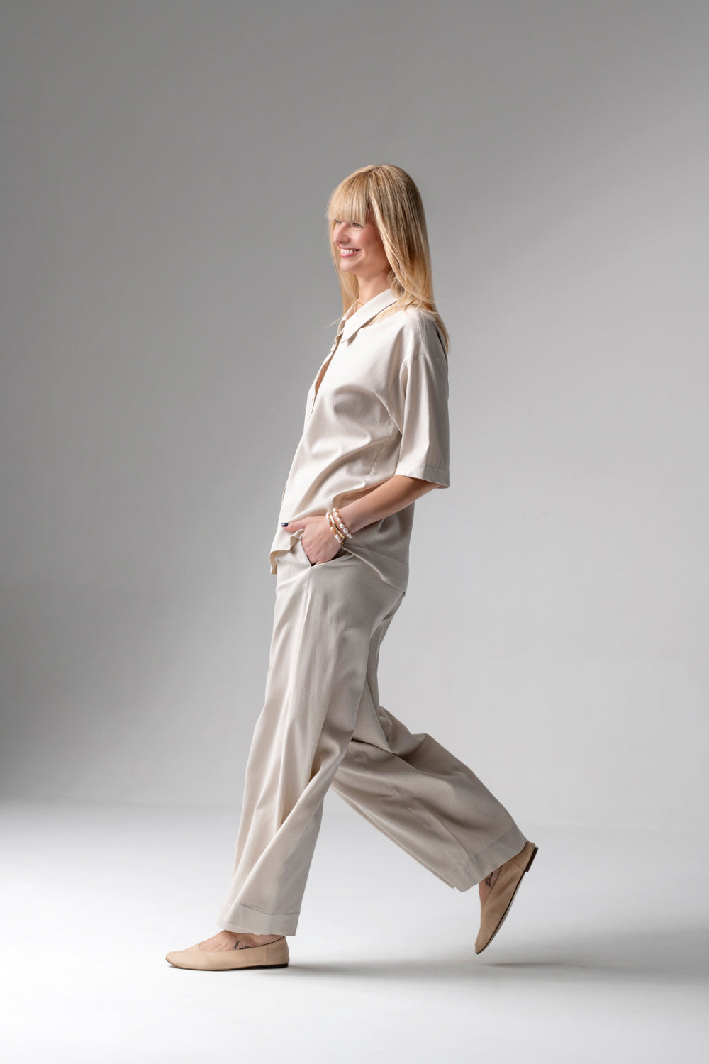 Meryl lniany komplet loungewear z długimi spodniami - beż_4