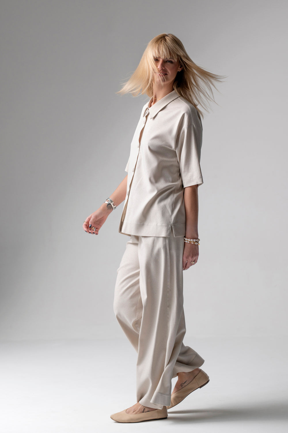 Meryl lniany komplet loungewear z długimi spodniami - beż_6