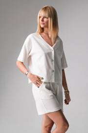 Meryl Lniany krótki komplet loungewear - krem