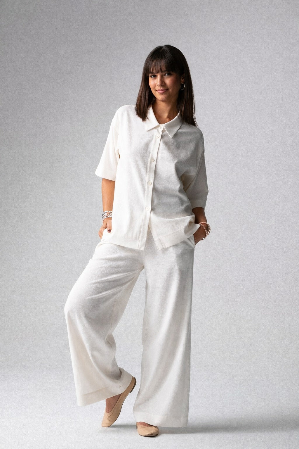 Meryl Lniany komplet loungewear z długimi spodniami - krem_4
