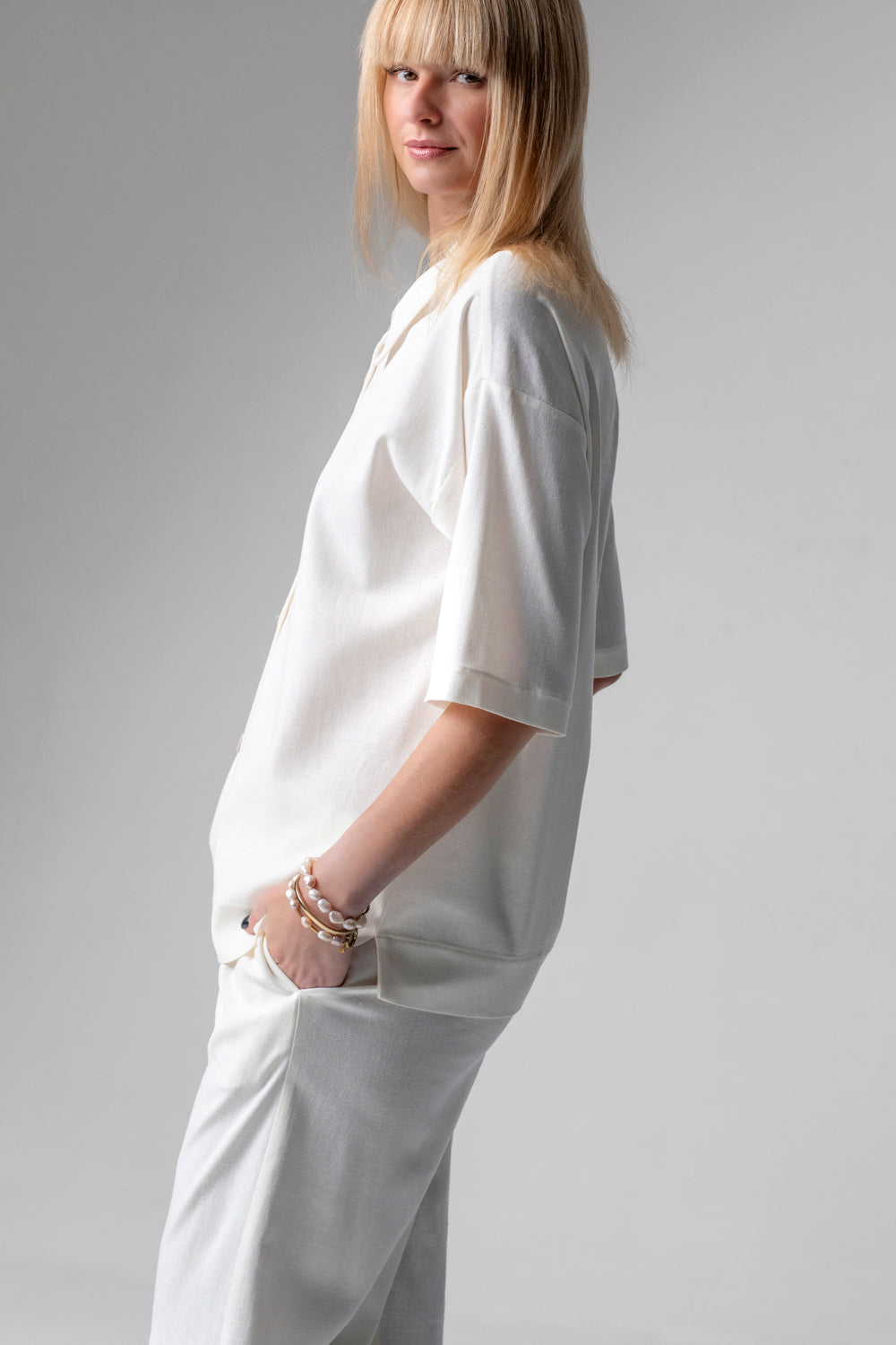 Meryl Lniany komplet loungewear z długimi spodniami - krem_2