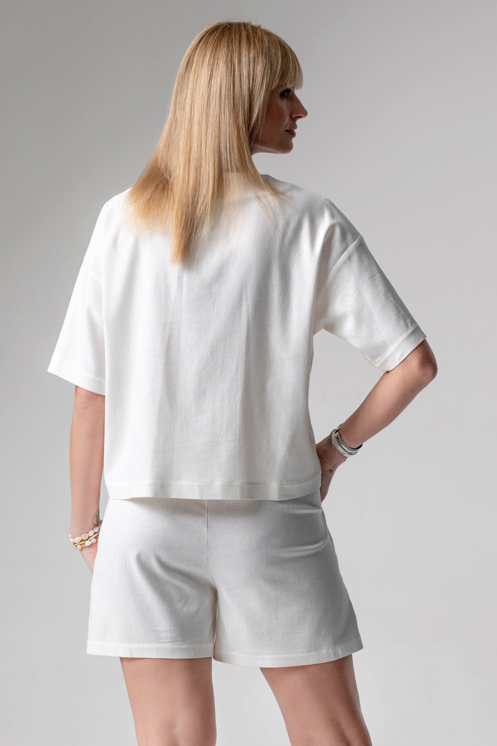 Meryl Lniany krótki komplet loungewear - krem_2