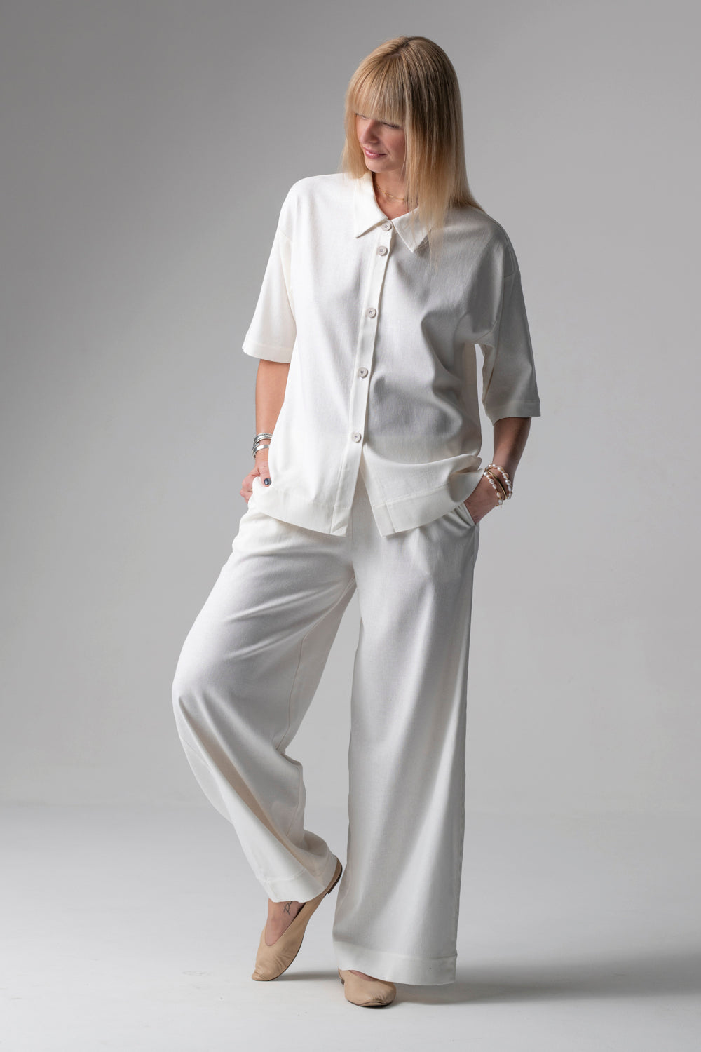 Meryl Lniany komplet loungewear z długimi spodniami - krem_7
