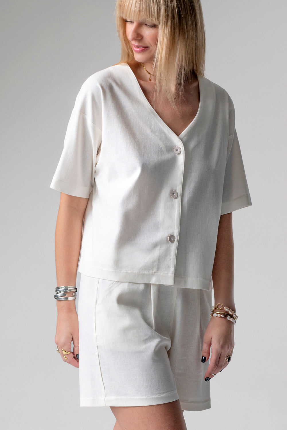 Meryl Lniany krótki komplet loungewear - krem_5