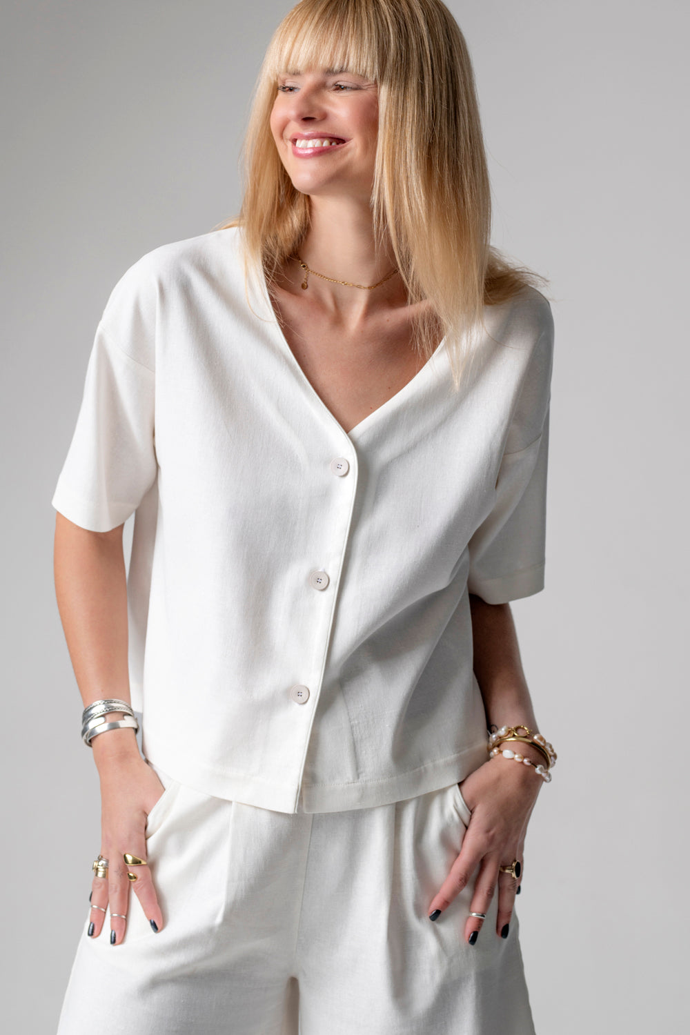 Meryl Lniany krótki komplet loungewear - krem_8