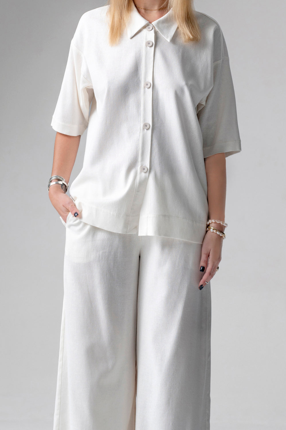 Meryl Lniany komplet loungewear z długimi spodniami - krem_6
