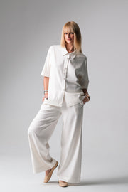 Meryl Lniany komplet loungewear z długimi spodniami - krem