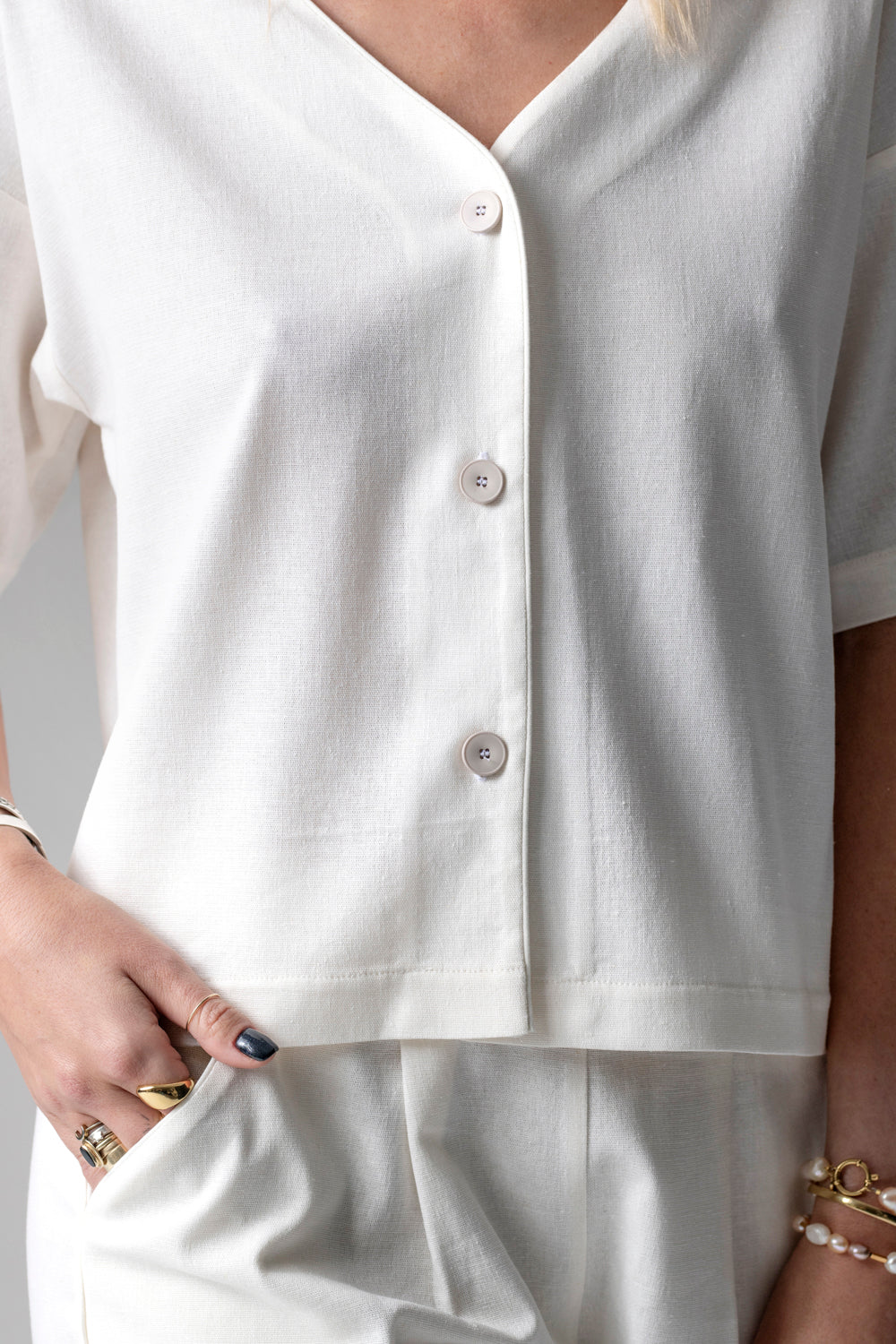 Meryl Lniany krótki komplet loungewear - krem_3