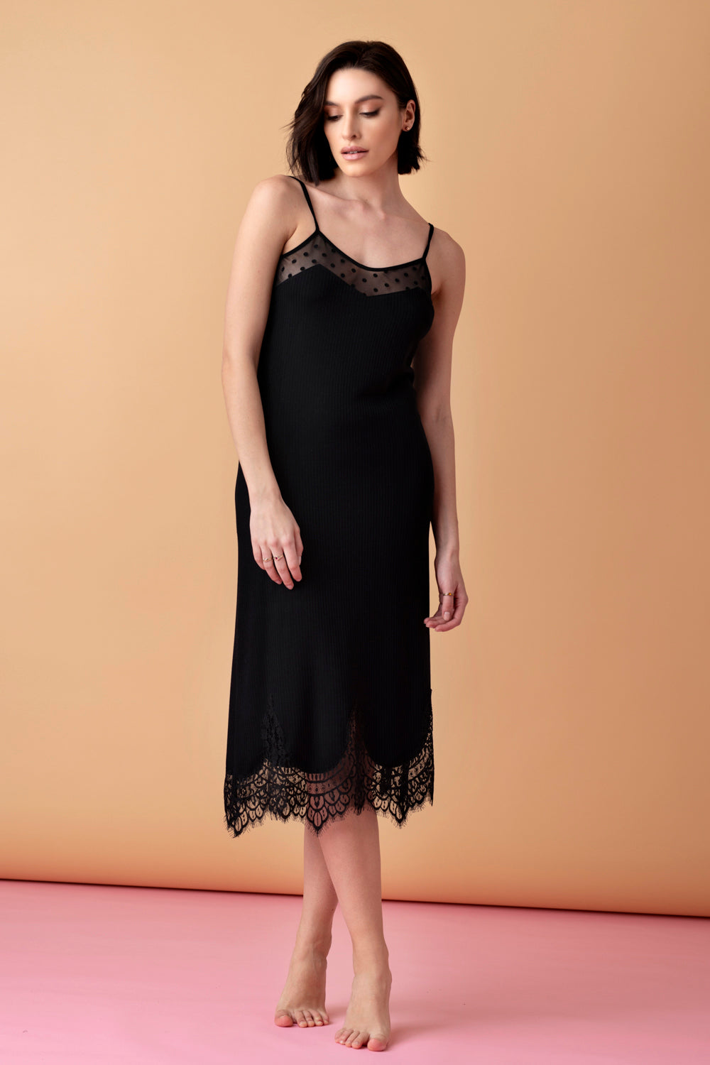 Opera Strappy Midi Nightdress – Black