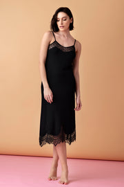 Opera Strappy Midi Nightdress – Black