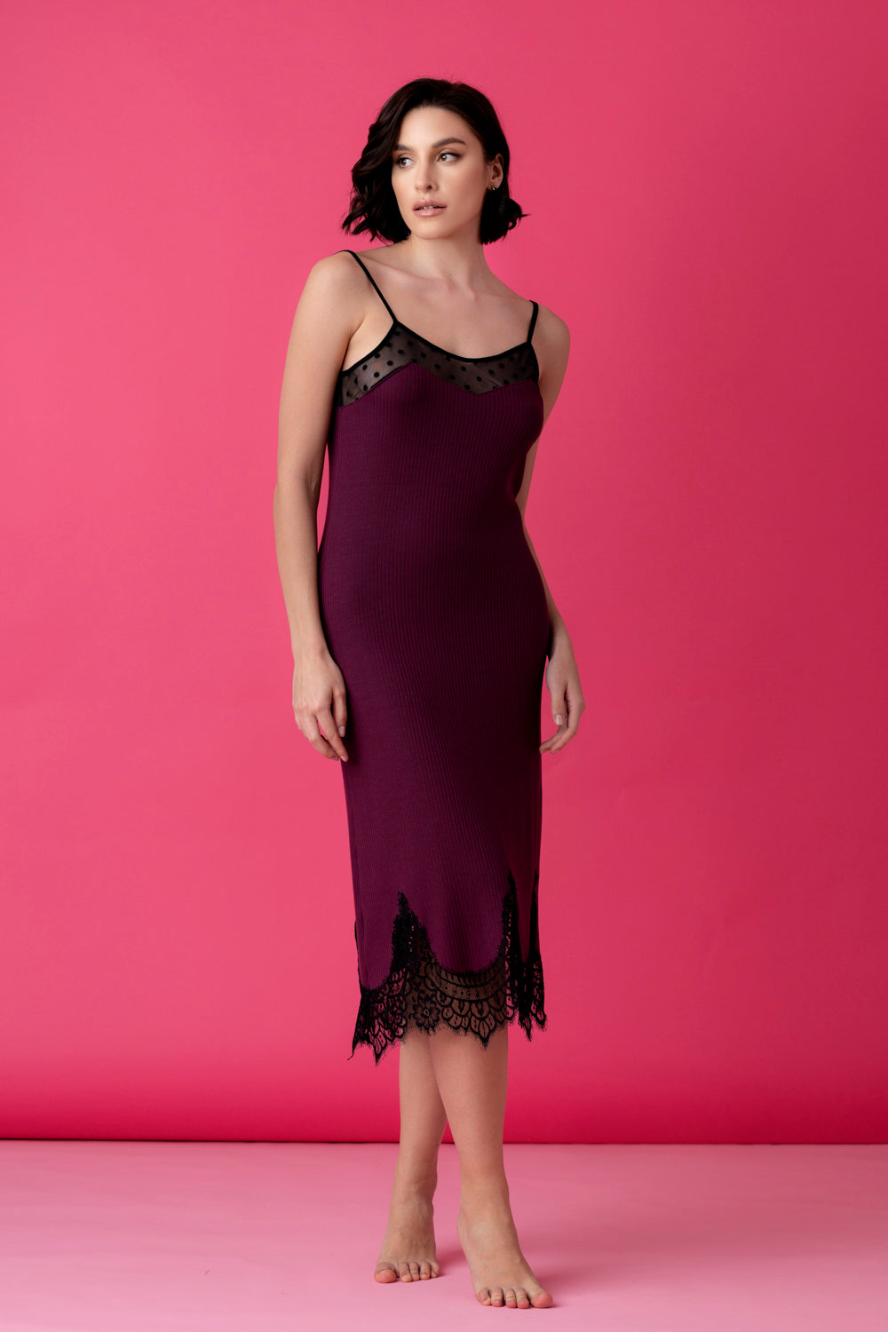 Opera midi nightdress with straps – merlot