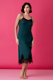Opera Strappy Midi Nightdress – Dark Bottle Green